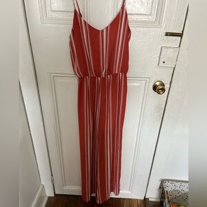 Chic Dusty Rose Striped Jumpsuit with Flare Leg